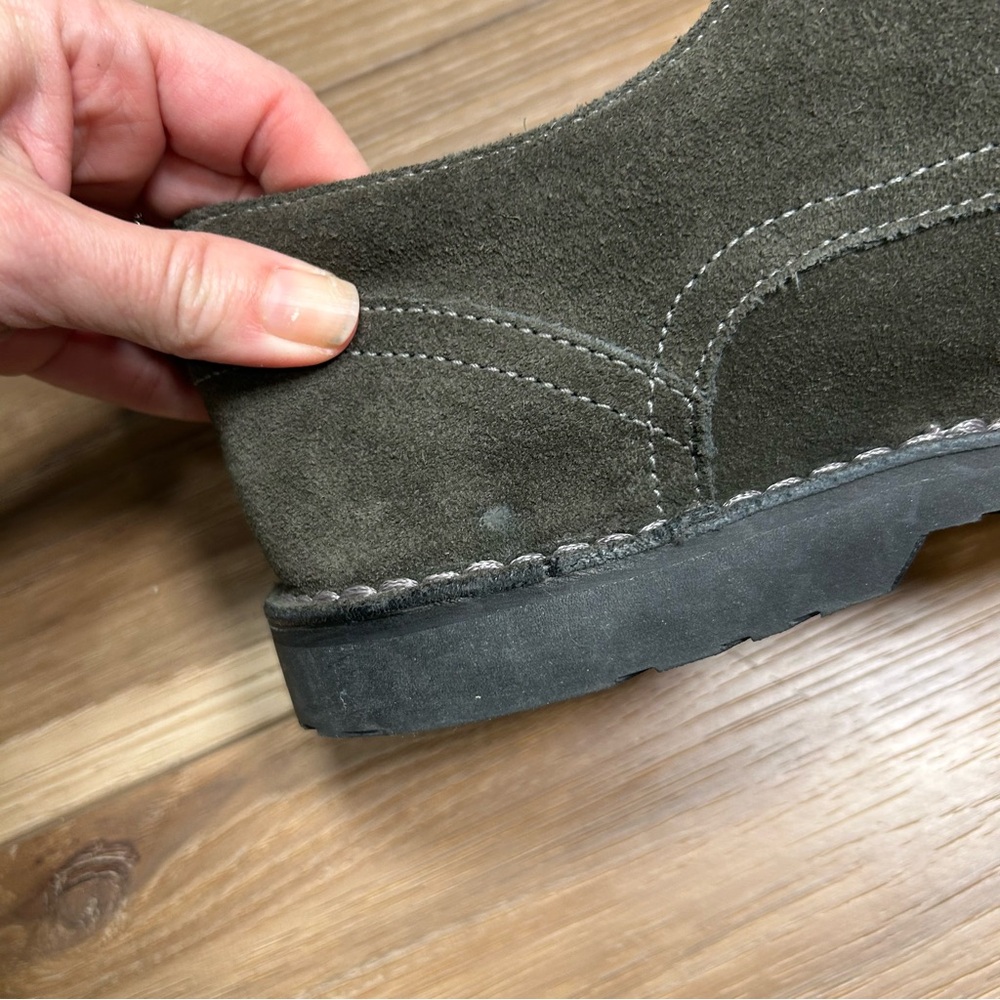 LL bean mens suede Oxford lace up toe top shoes size 12W Ee moc toe green gray - Picture 9 of 11